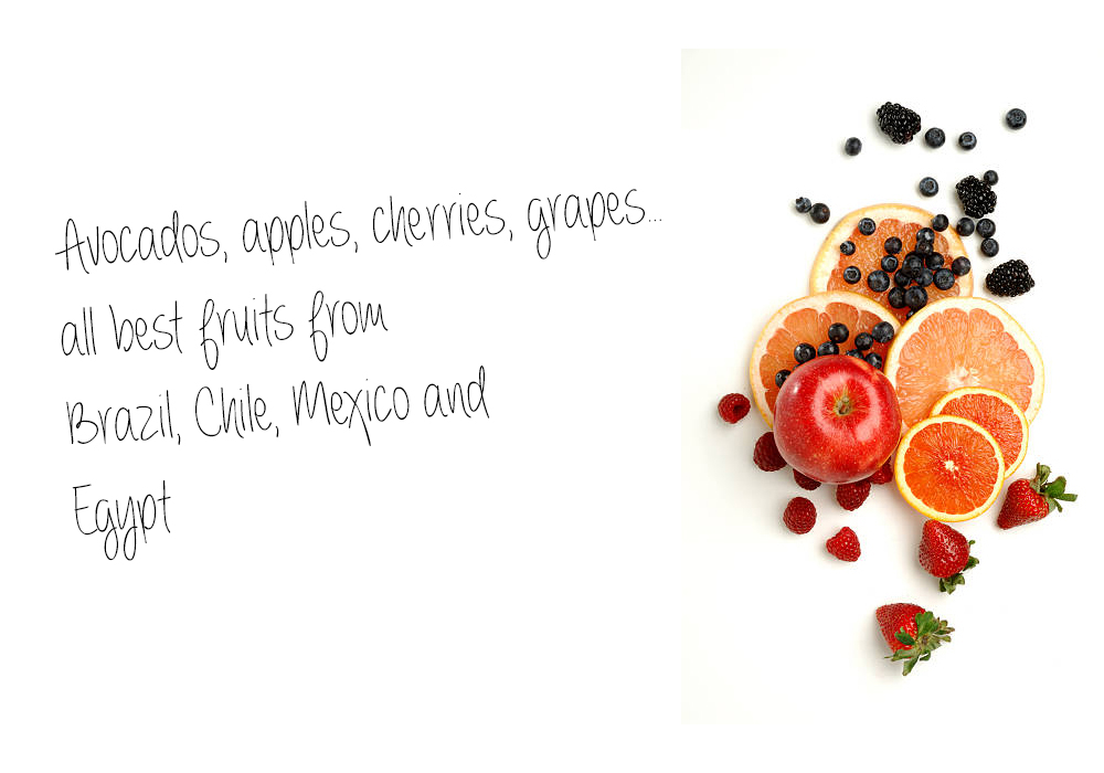 Avocados, apples, cherries, grapes… all best fruits from Brazil, Chile, Mexico and  Egypt
